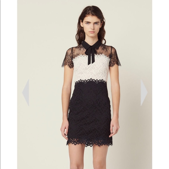 sandro two tone lace dress